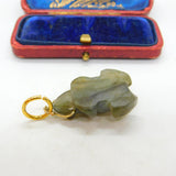 Carved Labradorite Frog Pendant 9ct Yellow Gold Bale Antique Art Deco c1920