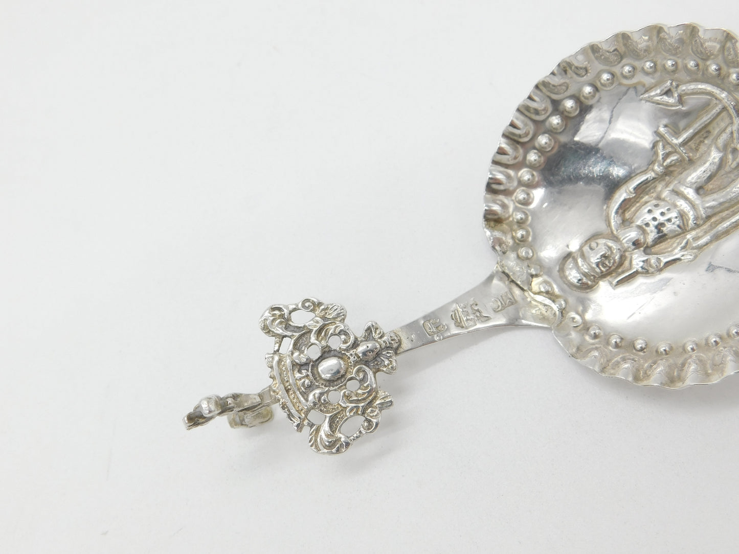 Early Victorian Dutch Sterling Silver Tea Caddy Spoon Antique c1850