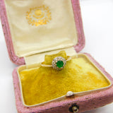 9ct Yellow Gold Natural Emerald & Diamond Floral Ring Vintage 1982 London