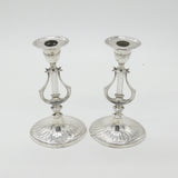 Victorian Pair Sterling Silver Harp Pattern Table Candlesticks 1891 Sheffield