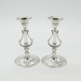 Victorian Pair Sterling Silver Harp Pattern Table Candlesticks 1891 Sheffield