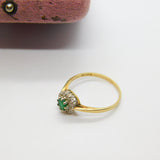 9ct Yellow Gold Natural Emerald & Diamond Floral Ring Vintage 1982 London