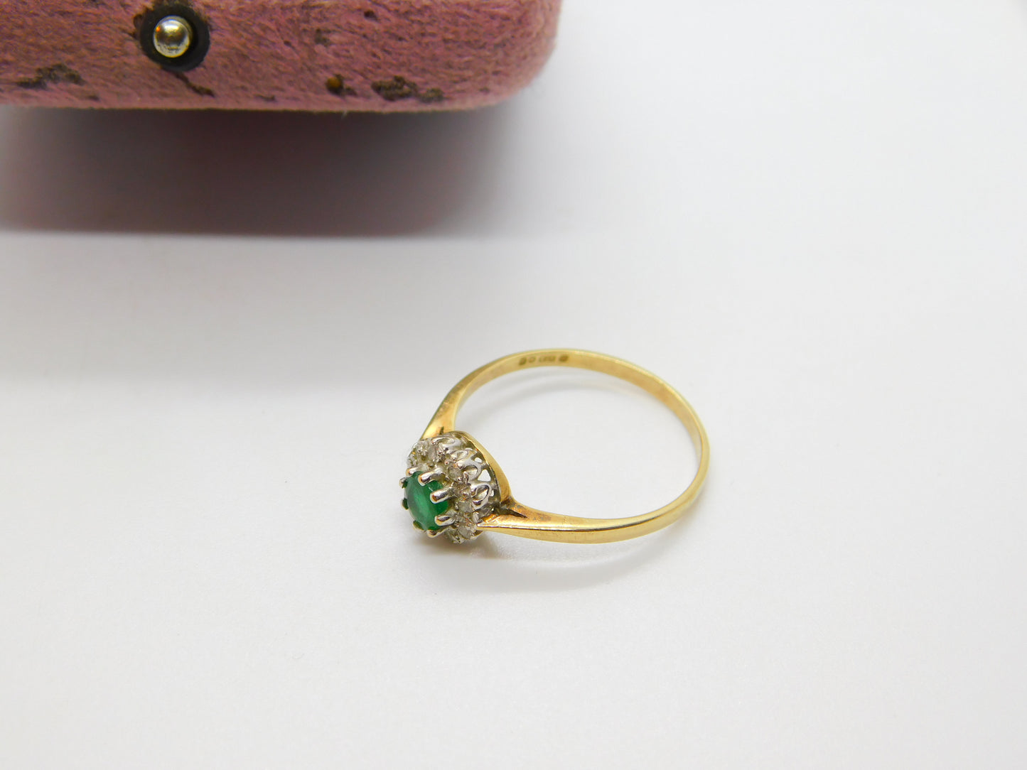 9ct Yellow Gold Natural Emerald & Diamond Floral Ring Vintage 1982 London