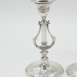 Victorian Pair Sterling Silver Harp Pattern Table Candlesticks 1891 Sheffield