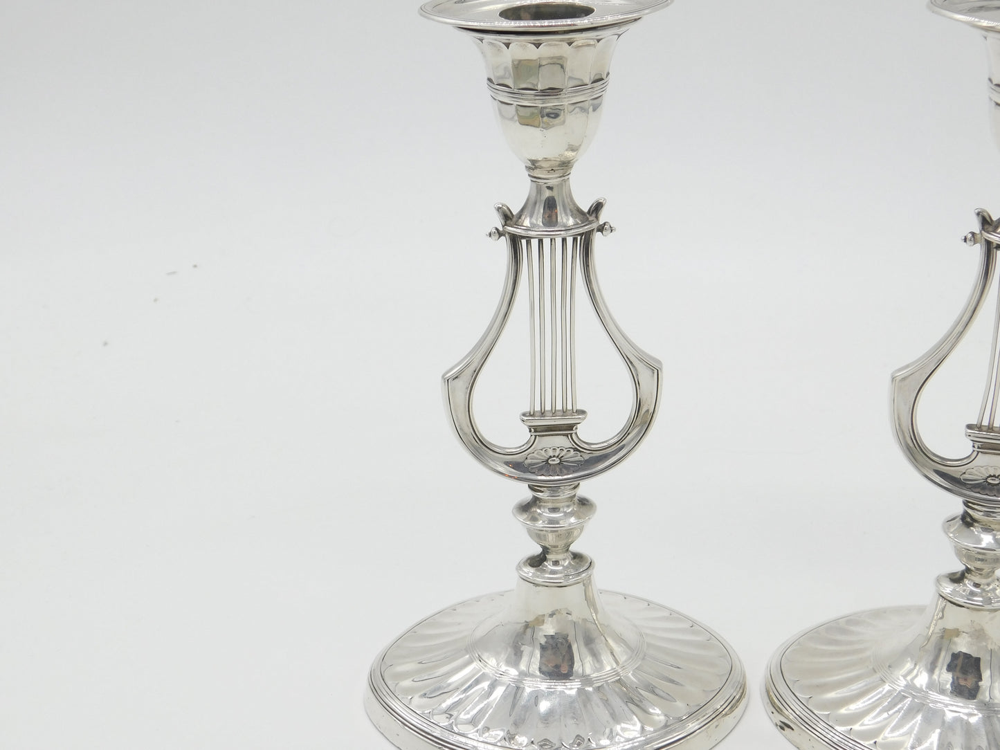 Victorian Pair Sterling Silver Harp Pattern Table Candlesticks 1891 Sheffield