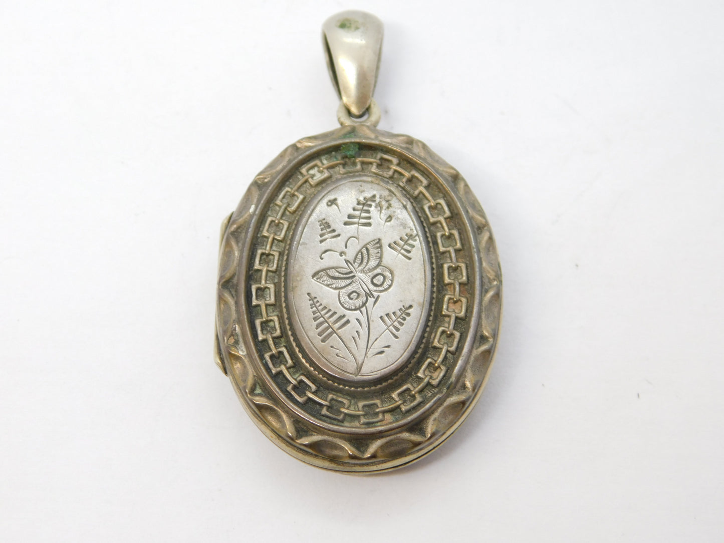 Victorian Aesthetic Movement Silver Plated Sweetheart Locket Antique c1890