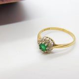 9ct Yellow Gold Natural Emerald & Diamond Floral Ring Vintage 1982 London