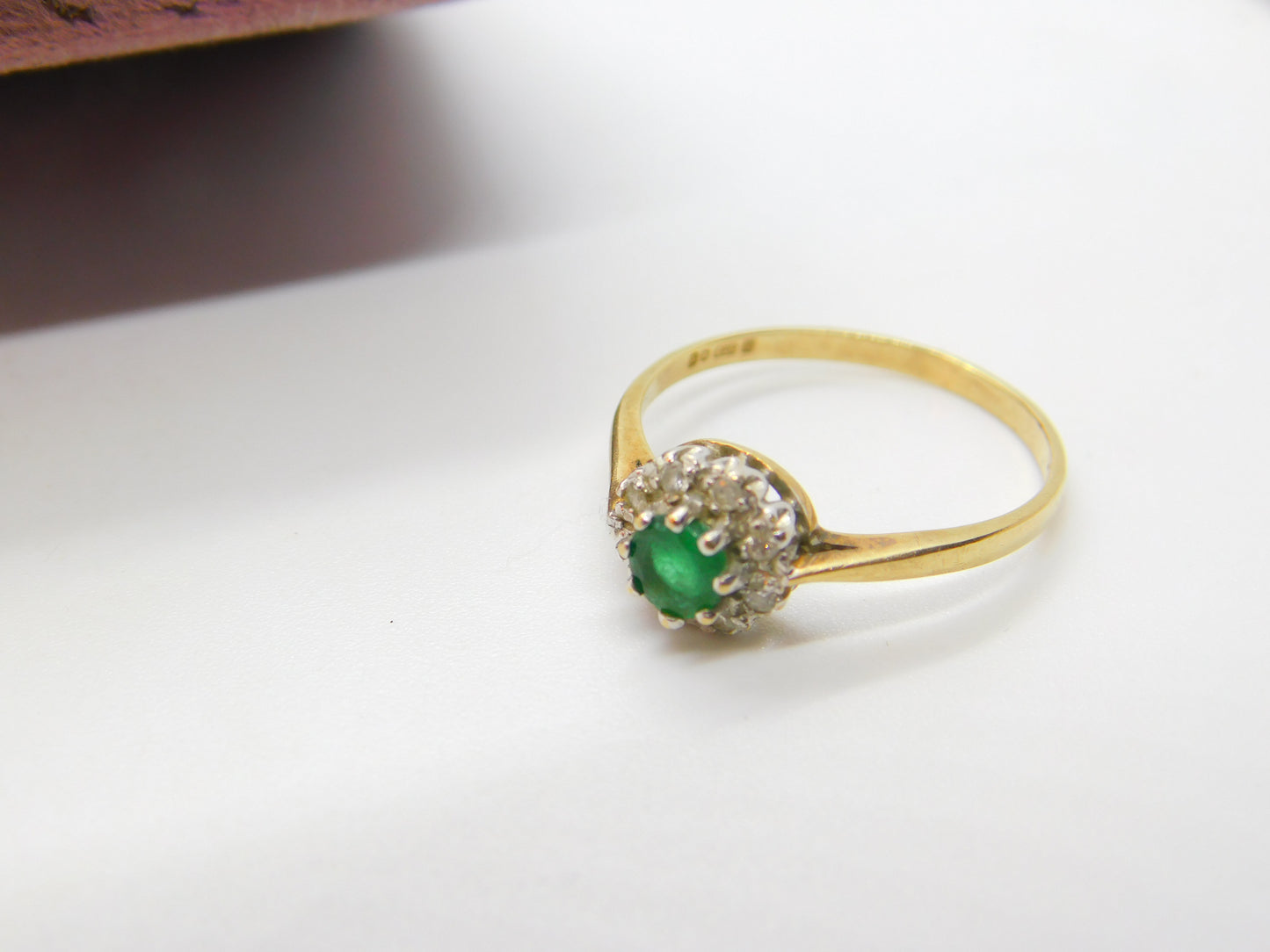 9ct Yellow Gold Natural Emerald & Diamond Floral Ring Vintage 1982 London