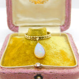 9ct Yellow Gold & Opal Drop Set Band Ring Vintage c1970 Size O UK