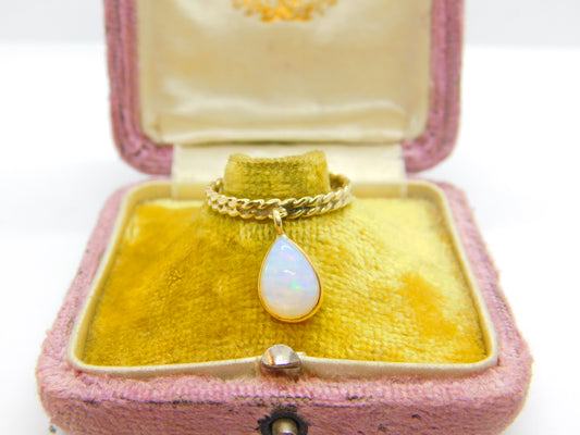 9ct Yellow Gold & Opal Drop Set Band Ring Vintage c1970 Size O UK