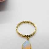 9ct Yellow Gold & Opal Drop Set Band Ring Vintage c1970 Size O UK