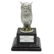 Cast Sterling Silver Owl on Plinth Base 'Owl Award, 1985' Vintage London 1981