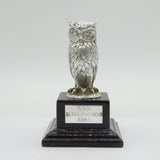 Cast Sterling Silver Owl on Plinth Base 'Owl Award, 1985' Vintage London 1981
