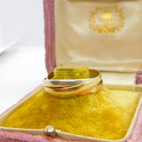Large 9ct Tri-Colour Gold Russian Wedding Ring Vintage 1982 London Size X UK