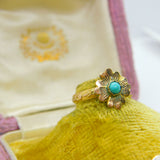 Victorian 15ct Yellow Gold & Turquoise Set Flower Ring Antique c1900 Small