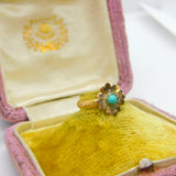 Victorian 15ct Yellow Gold & Turquoise Set Flower Ring Antique c1900 Small