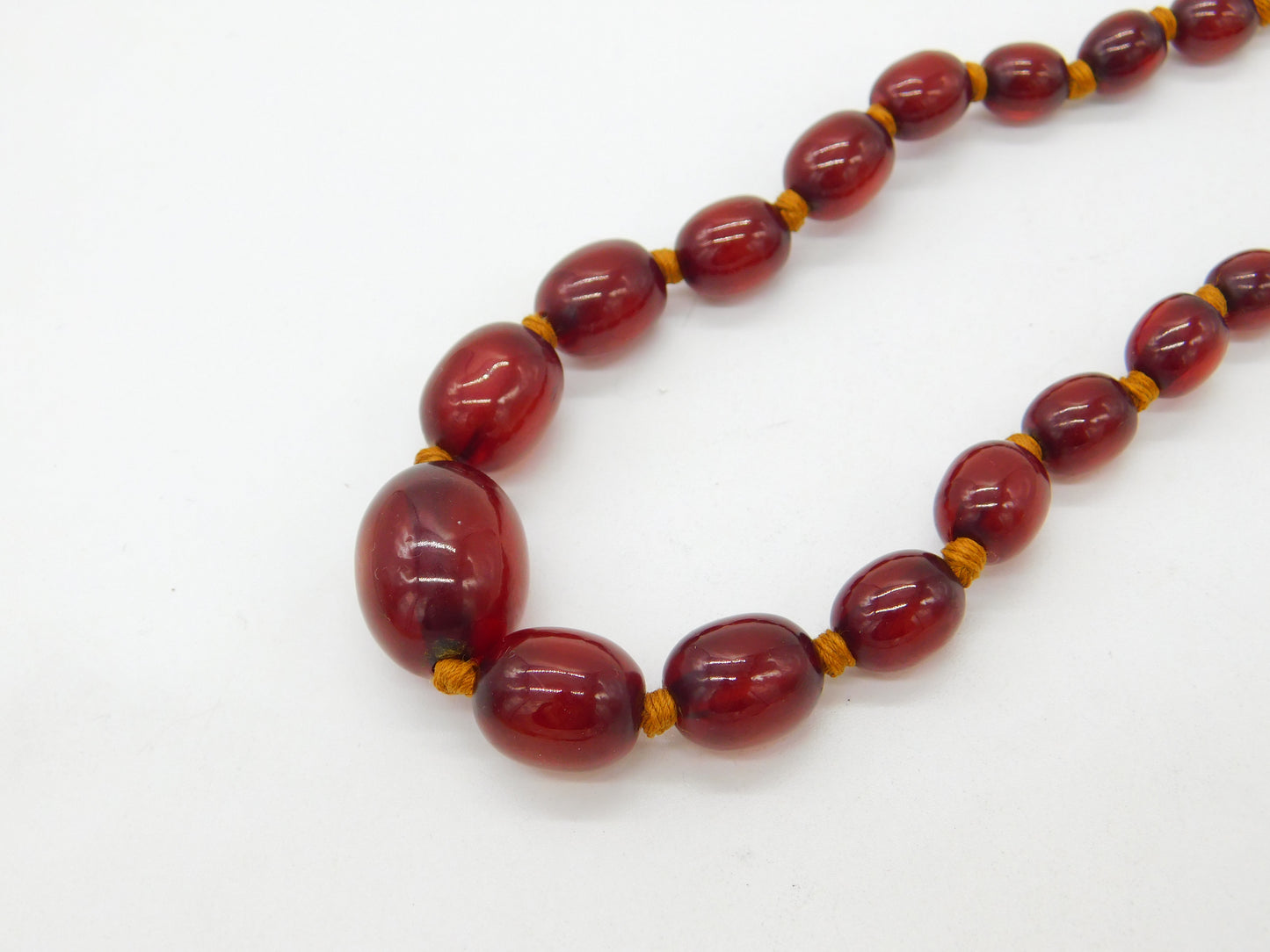 Graduated Cherry Amber Bakelite Necklace Sterling Silver Clasp 20" Length