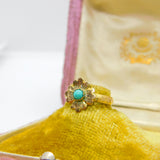 Victorian 15ct Yellow Gold & Turquoise Set Flower Ring Antique c1900 Small