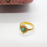 Victorian 15ct Yellow Gold & Turquoise Set Flower Ring Antique c1900 Small