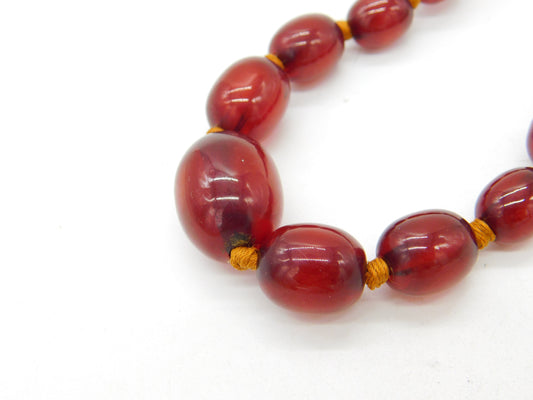 Graduated Cherry Amber Bakelite Necklace Sterling Silver Clasp 20" Length