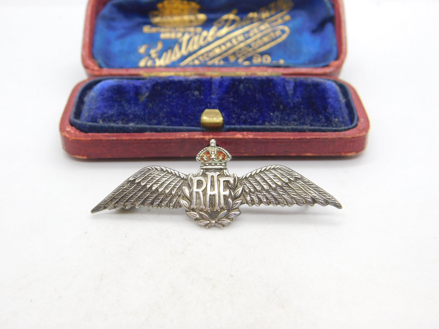 WWII Sterling Silver & Enamel RAF Wings Sweetheart Brooch c1940 Antique