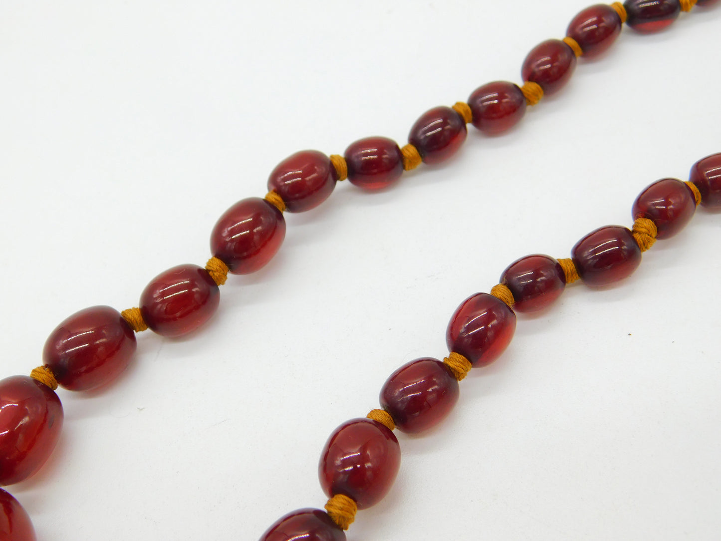 Graduated Cherry Amber Bakelite Necklace Sterling Silver Clasp 20" Length