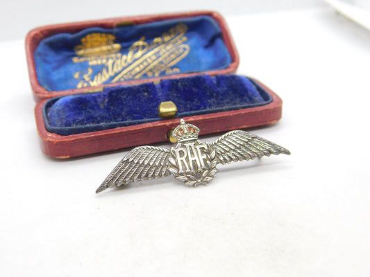 WWII Sterling Silver & Enamel RAF Wings Sweetheart Brooch c1940 Antique