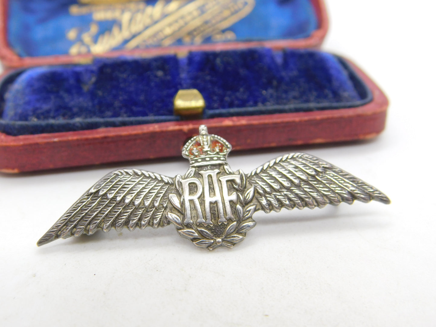 WWII Sterling Silver & Enamel RAF Wings Sweetheart Brooch c1940 Antique