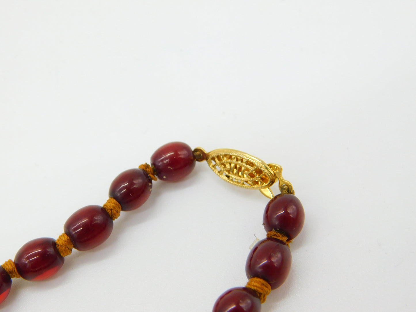 Graduated Cherry Amber Bakelite Necklace Sterling Silver Clasp 20" Length