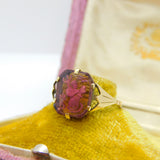 9ct Gold & Carved Purple Glass Intaglio of Neptune Antique c1920 Art Deco
