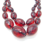 Graduated Faceted Cherry Amber Bakelite Double Strand Necklace Antique c1920