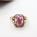 9ct Gold & Carved Purple Glass Intaglio of Neptune Antique c1920 Art Deco