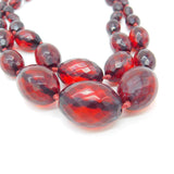Graduated Faceted Cherry Amber Bakelite Double Strand Necklace Antique c1920