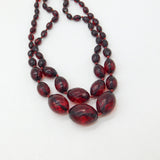 Graduated Faceted Cherry Amber Bakelite Double Strand Necklace Antique c1920