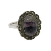 Sterling Silver, Derbyshire Blue John & Marcasite Dress Ring Antique c1930 Deco