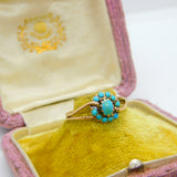 Austro-Hungarian 14ct Gold & Turquoise Set Floral Band Ring Antique c1920