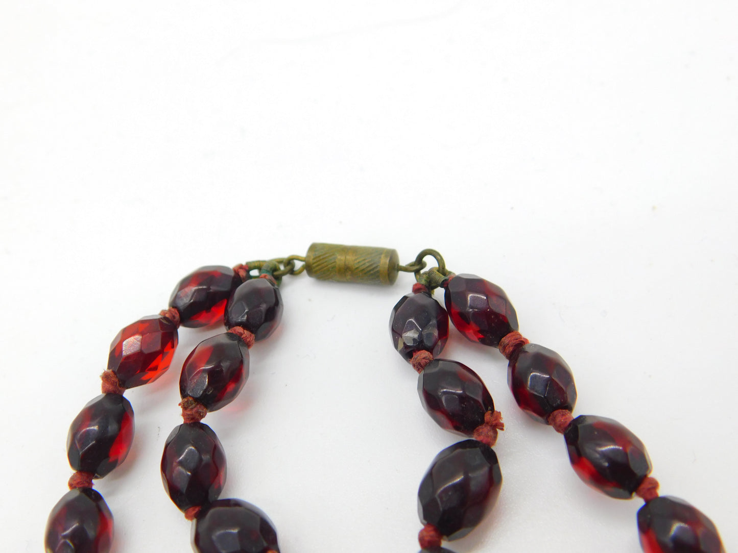 Graduated Faceted Cherry Amber Bakelite Double Strand Necklace Antique c1920