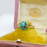 Austro-Hungarian 14ct Gold & Turquoise Set Floral Band Ring Antique c1920