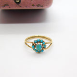 Austro-Hungarian 14ct Gold & Turquoise Set Floral Band Ring Antique c1920