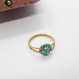 Austro-Hungarian 14ct Gold & Turquoise Set Floral Band Ring Antique c1920