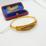 Pink Tourmaline & 0.25ct Diamond 9ct Gold Bangle Bracelet Chester Antique 1912