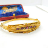 Pink Tourmaline & 0.25ct Diamond 9ct Gold Bangle Bracelet Chester Antique 1912