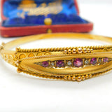 Pink Tourmaline & 0.25ct Diamond 9ct Gold Bangle Bracelet Chester Antique 1912