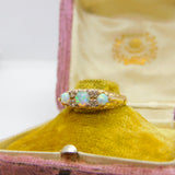 9ct Yellow Gold, Fire Opal & Diamond Victorian Style Boat Ring Vintage c1970