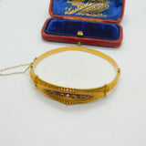 Pink Tourmaline & 0.25ct Diamond 9ct Gold Bangle Bracelet Chester Antique 1912