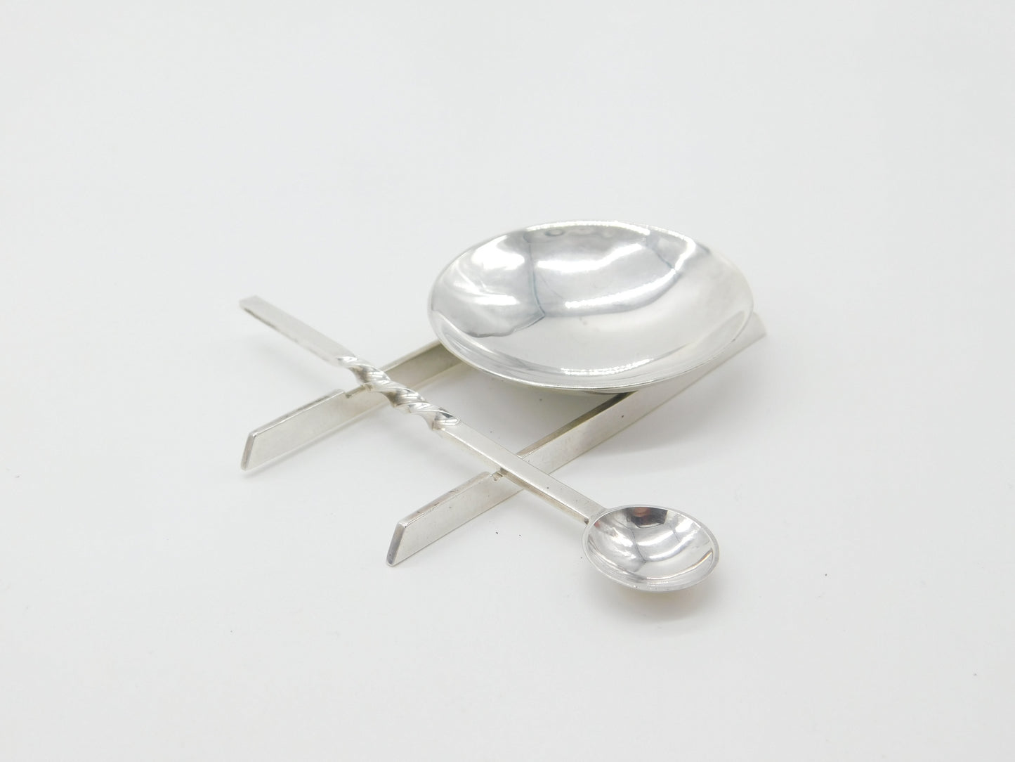 Modernist Sterling Silver Tasting Bowl & Spoon Set Vintage 1992 Sheffield