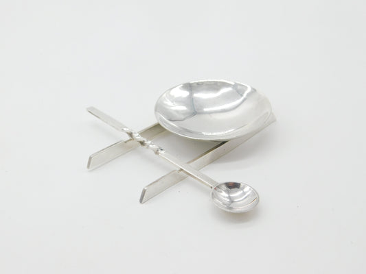 Modernist Sterling Silver Tasting Bowl & Spoon Set Vintage 1992 Sheffield