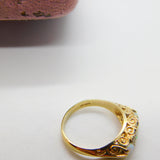 9ct Yellow Gold, Fire Opal & Diamond Victorian Style Boat Ring Vintage c1970