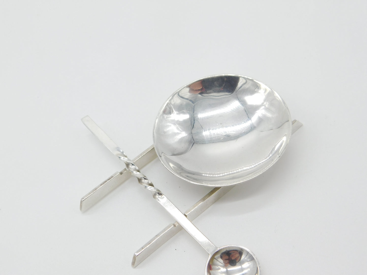 Modernist Sterling Silver Tasting Bowl & Spoon Set Vintage 1992 Sheffield