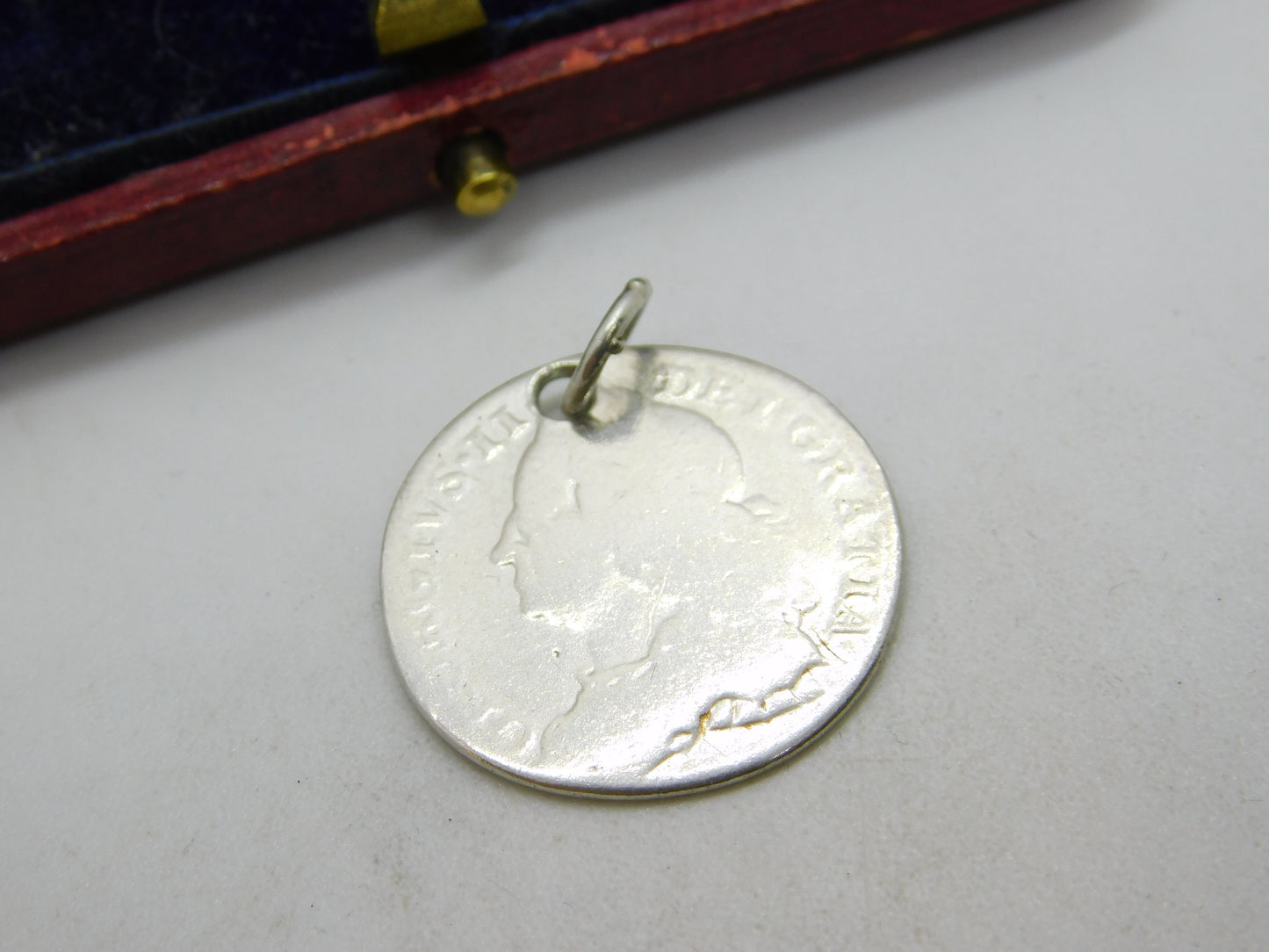 King George II Sterling Silver Sixpence Coin Charm Pendant 1731 Antique